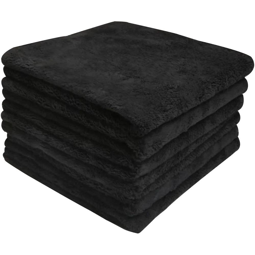 Microfiber Cleaning Towel Thicken Soft Drying Cloth Car Body Washing Towels Double Layer Clean Rags Super Absorbent Black 1PCS