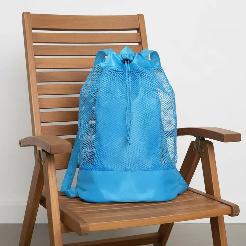 Mesh Drawstring Backpack Bag, Beach Backpack Mesh Bag for Swimming, Beach, Swim, Kids Pool Toys Storage Bag for Shell Collecting