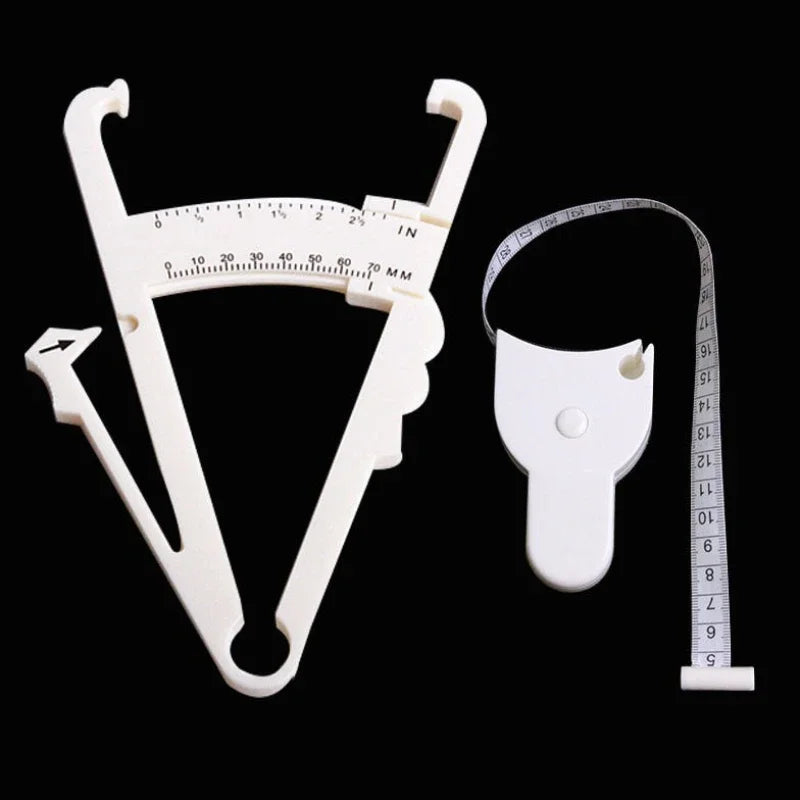 2pcs/set PVC Body Fat Caliper Measure Tape Tester Fitness for Lose Weight for Body Building Portable Fitness Equipmnet White