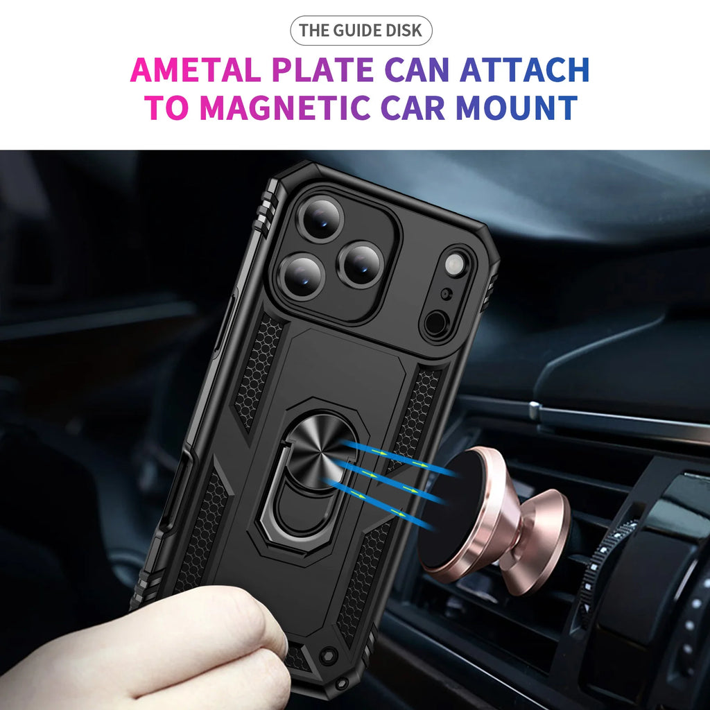 Shockproof Armor Phone Case For iPhone 17 16 15 14 13 12 11 Pro Max Plus Mini 16e 17e Air Metal Ring Holder Anti-drop Cover