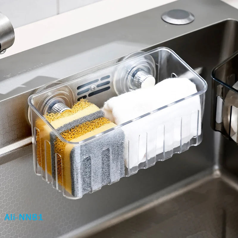 【N】Suction Cup Sink Rack Faucet Drain Rack Multifunctional Basket Kitchen Sponge Rack Punch-free Wall Mount