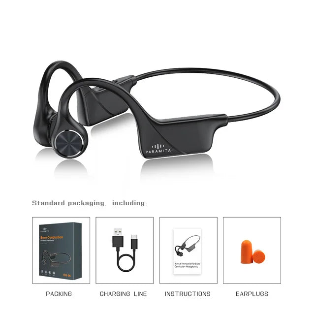PARAMITA Real Bone Conduction Bluetooth Headphone Wireless Earphone IPX6 Waterproof Headset with Mic for Workouts Driving Sports