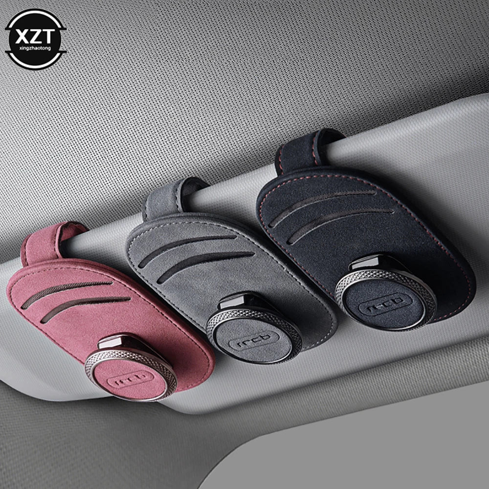Fashion Car Glasses Holder Universal Sun Visor Clip Sunglasses Holder Suede Leather Eyeglasses Hanger Ticket Clip Glasses Mount