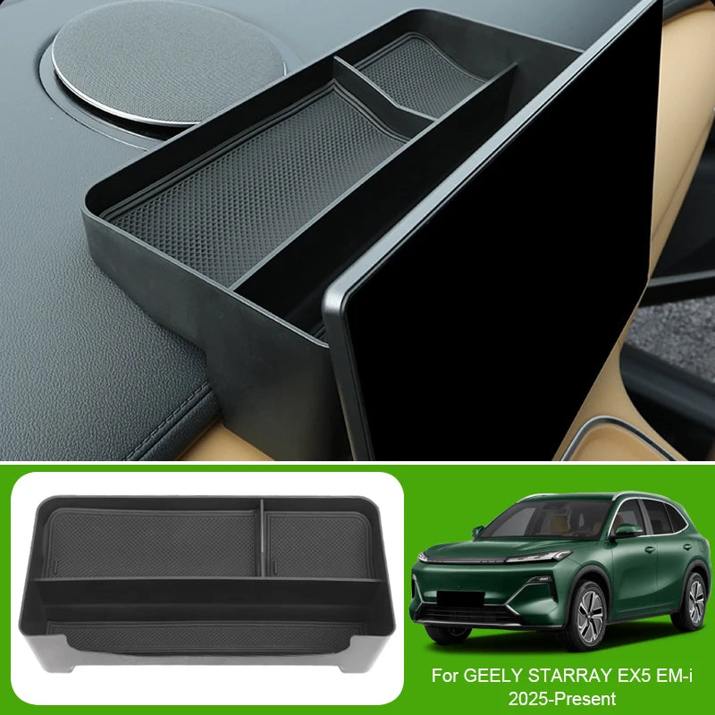 Car Lower Central Control Armrest Box Storage For GEELY STARRAY EX5 EM-i 2025-Present Auto Wireless Charging Mat GPS Tidying Box