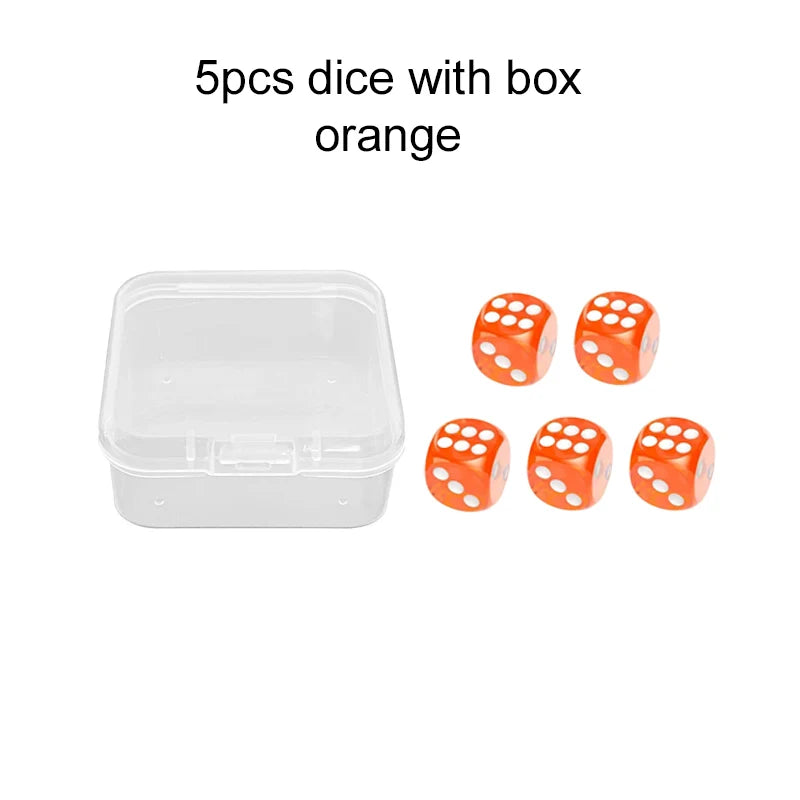 5pcs Six Sided Dice 14mm with Storage Box Transparent Color Acrylic Entertainment Board Game Accessories Gambling Props TMZ