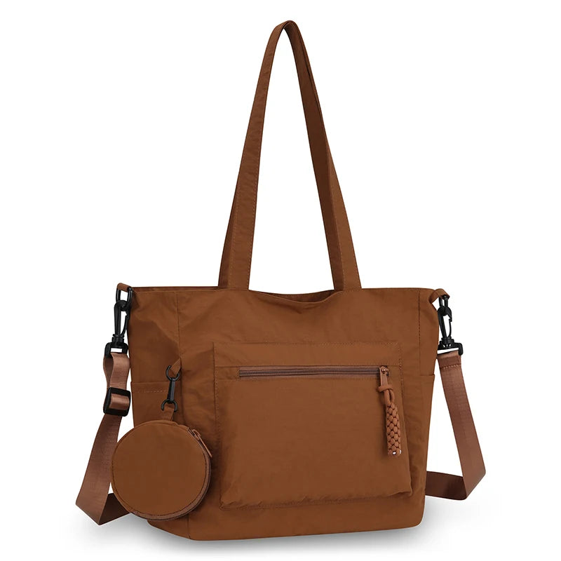 Women Nylon Tote Bag Detachable Crossbody Strap Coin Purse Multi Pocket Handbag For Daily Travel Work Shopping