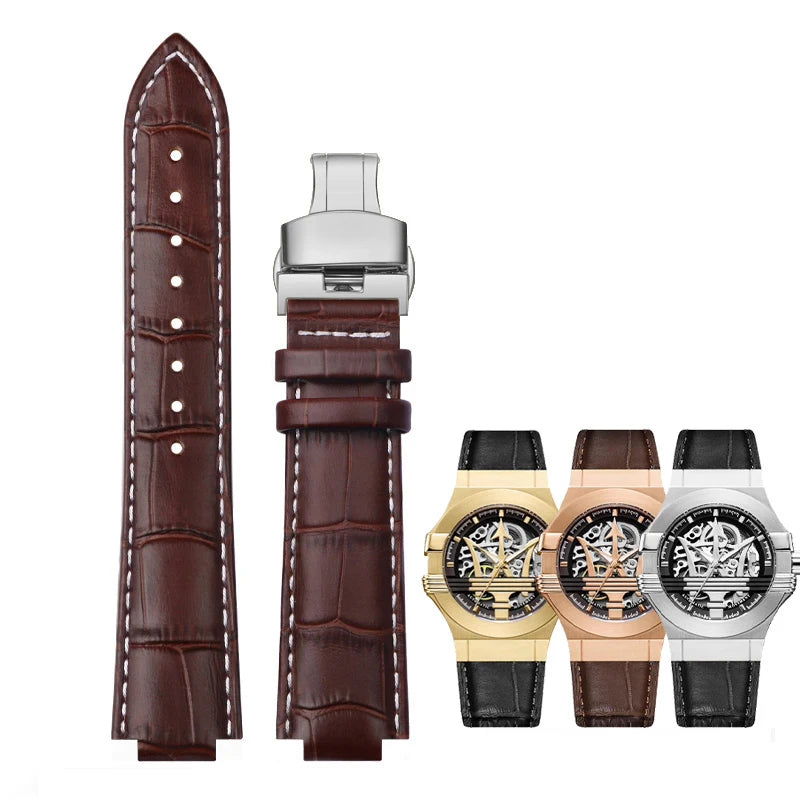 For Maserati Genuine Leather Watch Band R8821108025 R8821108039/8038/8035/8025 Trident Raised Mouth Strap Watchband 21mm 24mm