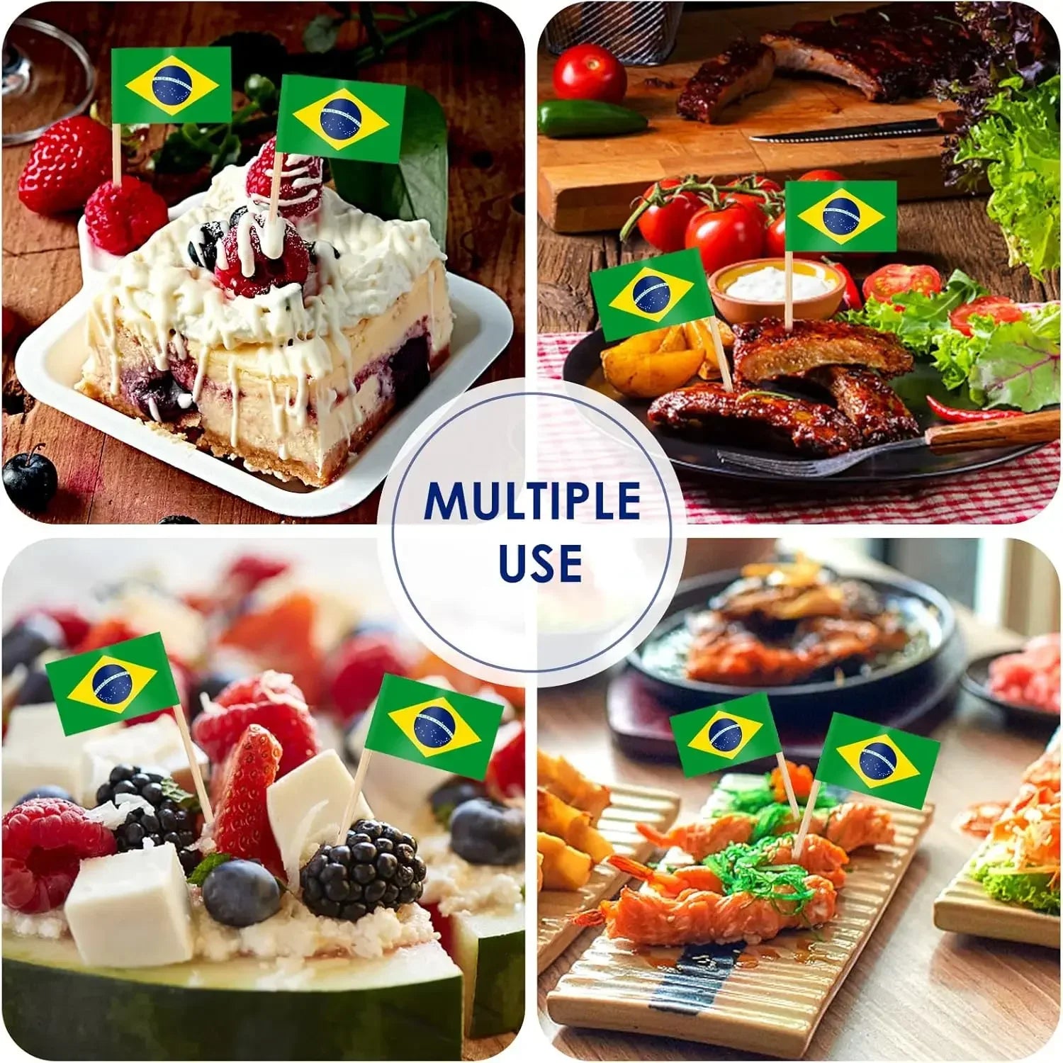 Brazil Flag Toothpick Flags Picks, 100Pcs Small Tiny Brazil Cupcake Toppers Stick Flags National Day, Birthday Party Decorations