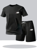 Men's Summer Breathable Sportswear Short Sleeve Shorts Set ，Lightweight Comfortable Sport Style