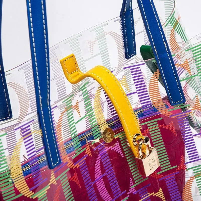 CH Transparent PVC Bucket Bag Women Colorful Jelly Tote Bags Small Crossbody Shoulder Handbag with Inner Pouch