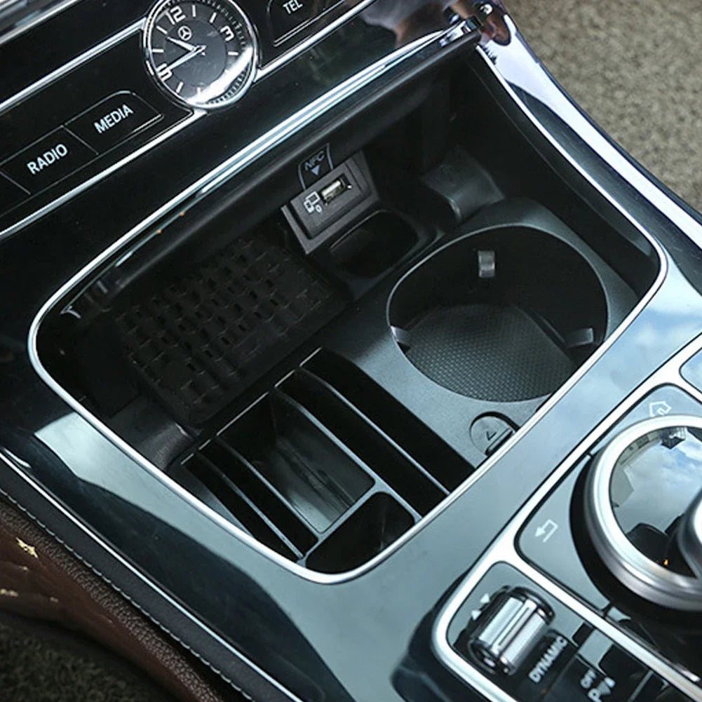 Auto Central Control Storage Box Water Cup Holder Storage Box Phone Holder for Mercedes Benz C E GLC Class W205 W213 2015-2021