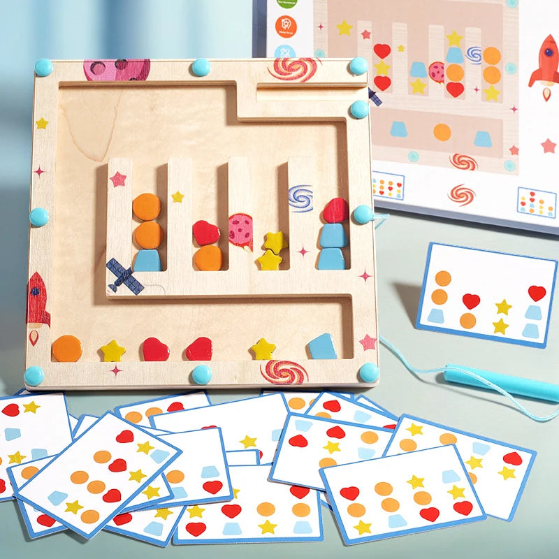 Kawaii 2 Players Magnetic Shape Maze Board Game Kids Logical Thinking Training Preschool Educational Battle Toy Gift