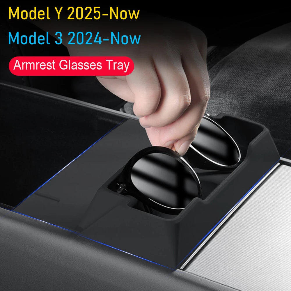 for Tesla Model 3 Y Juniper 2025 2026 Center Console Armrest Storage Box Glasses Holder Tray Case Organizer Interior Accessories