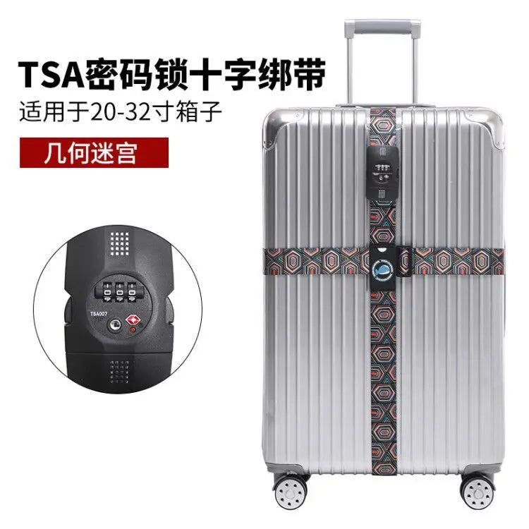 TSA Combination Lock Luggage Straps Adjustable Packing Belts Travel Abroad Customs Lock Binding Straps for 20-32 inch Suitcase