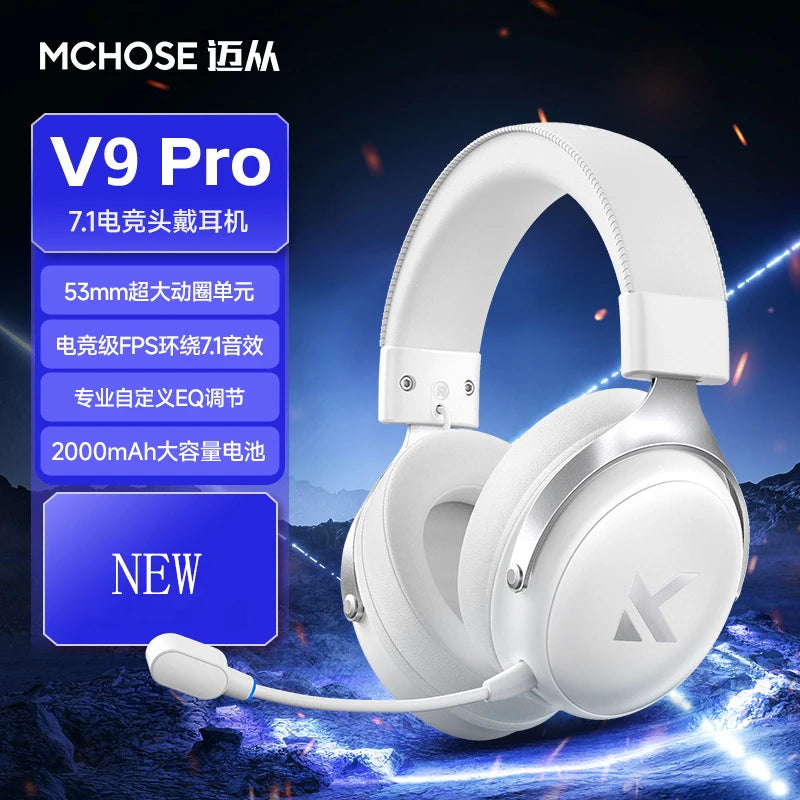 Newly Upgraded MCHOSE V9 Pro Over-Ear Gaming Headset with Four-Mode Connectivity Long Battery Life for Gaming and Entertainment