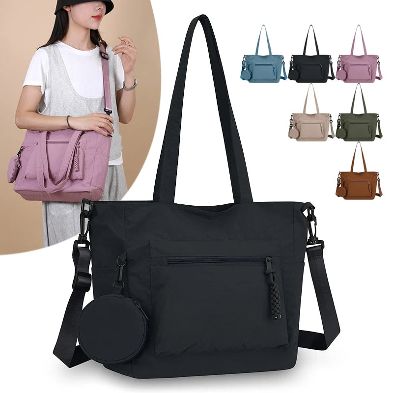 Women Nylon Tote Bag Detachable Crossbody Strap Coin Purse Multi Pocket Handbag For Daily Travel Work Shopping