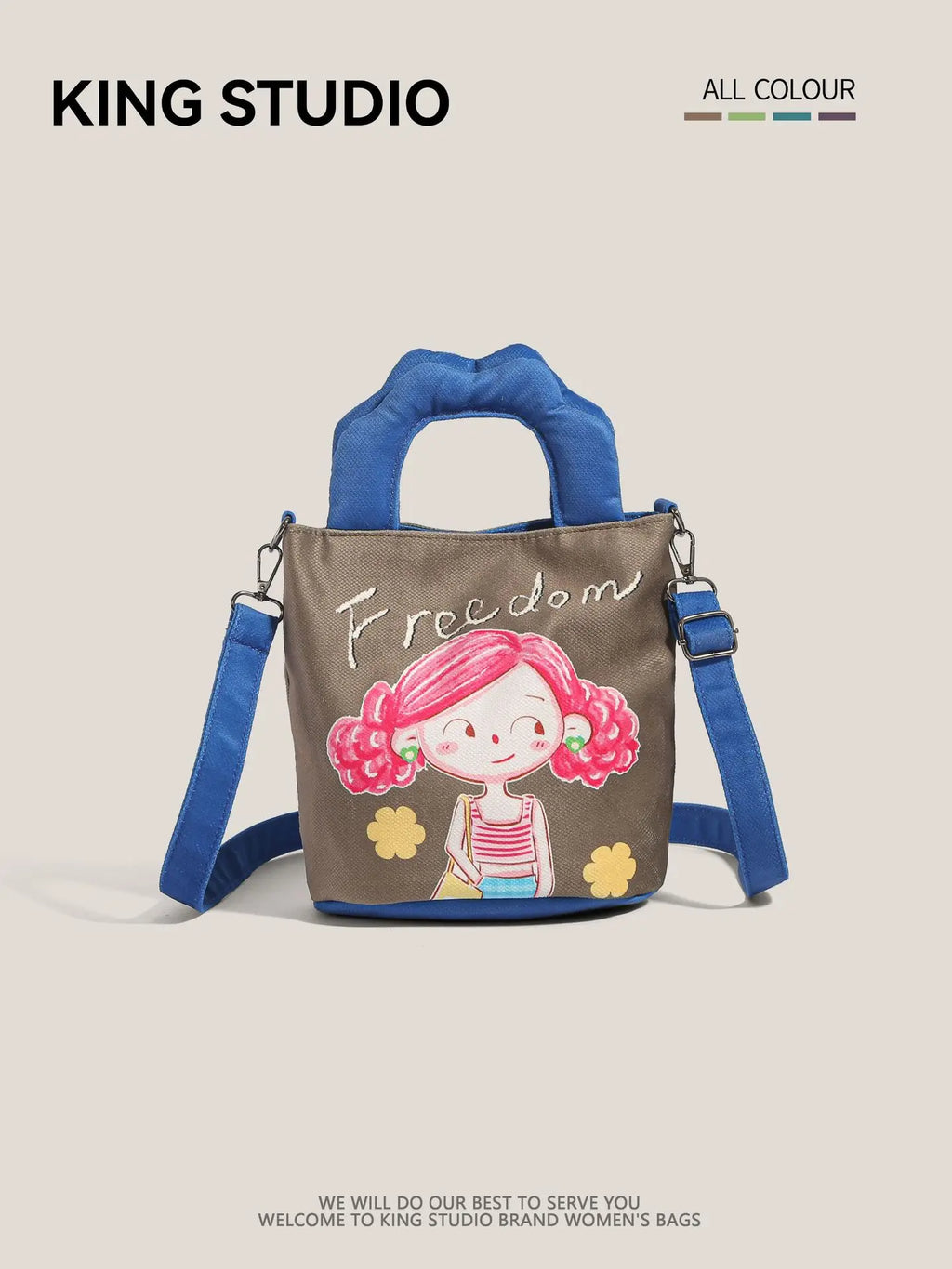 2026 New Trendy Illustration Design Canvas Bucket Bag for Women Cute Funny Ugly Cute Shoulder Crossbody Handbag