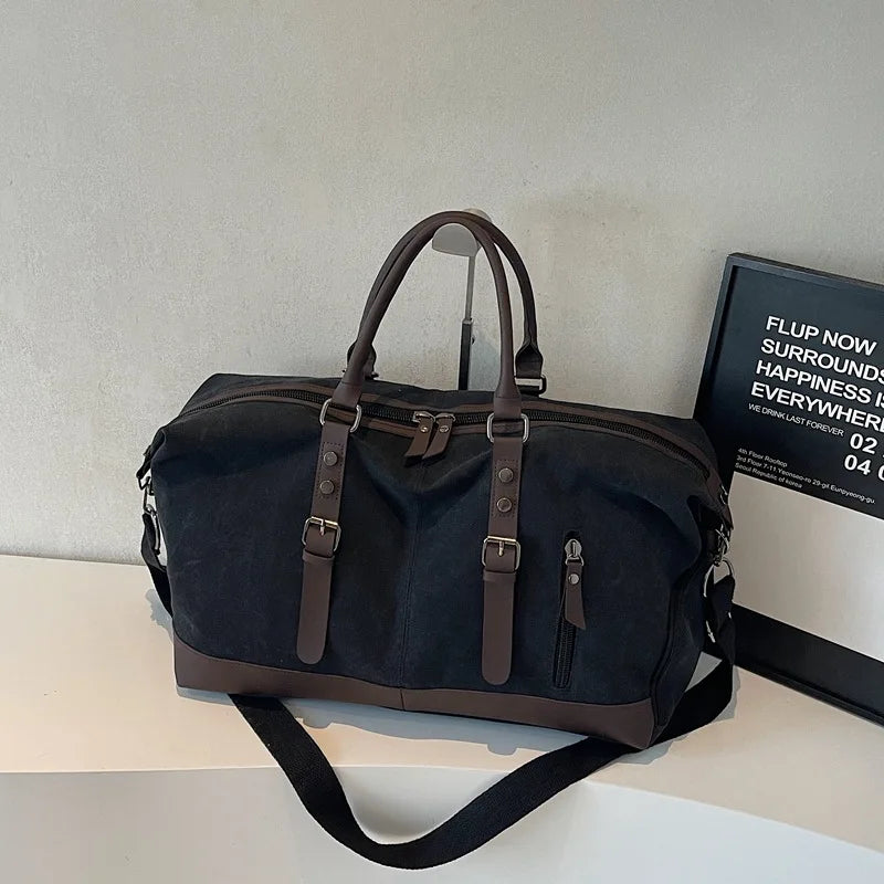 Canvas Travel Tote Bag For Men Large Capacity Short Trip Shoulder Duffle Handbag Fashion Luggage Prop