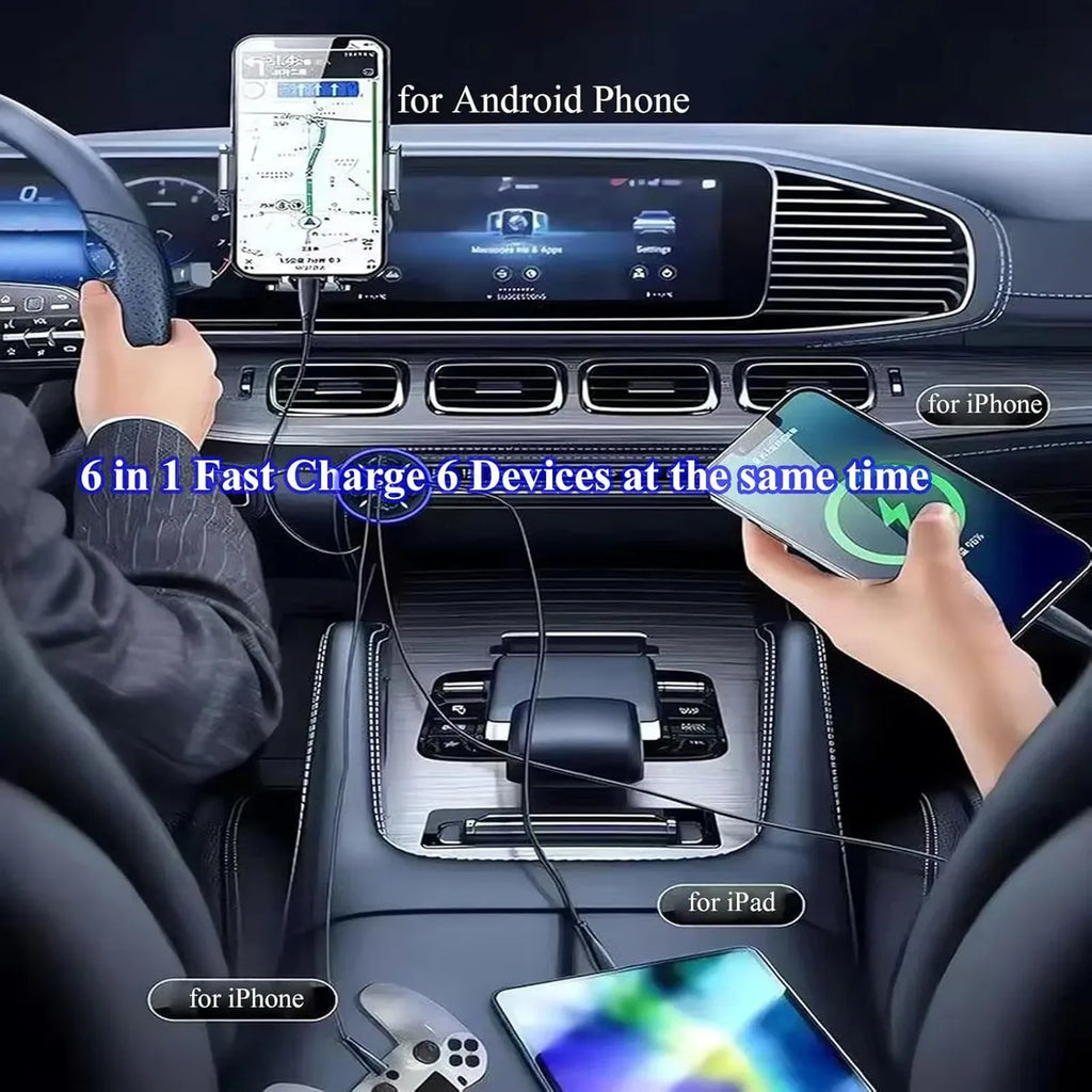 6-in-1 Super Fast Car Charger Adapter with LED Voltage Display, Car Plug Powered Phone Charger for Smart Devices like Tablet