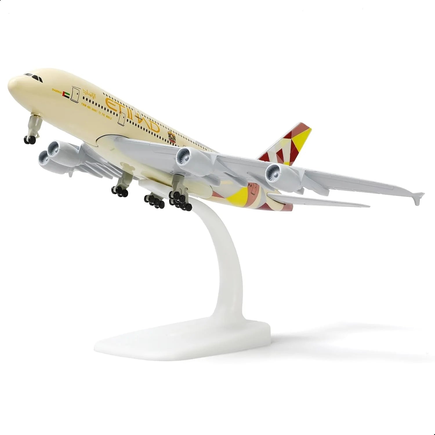 1/300 Scale 20cm Die-cast Metal Toy Plane Model Kit Etihad A380 Sky Jumbo Model Plane with Stand for Collections and Displays