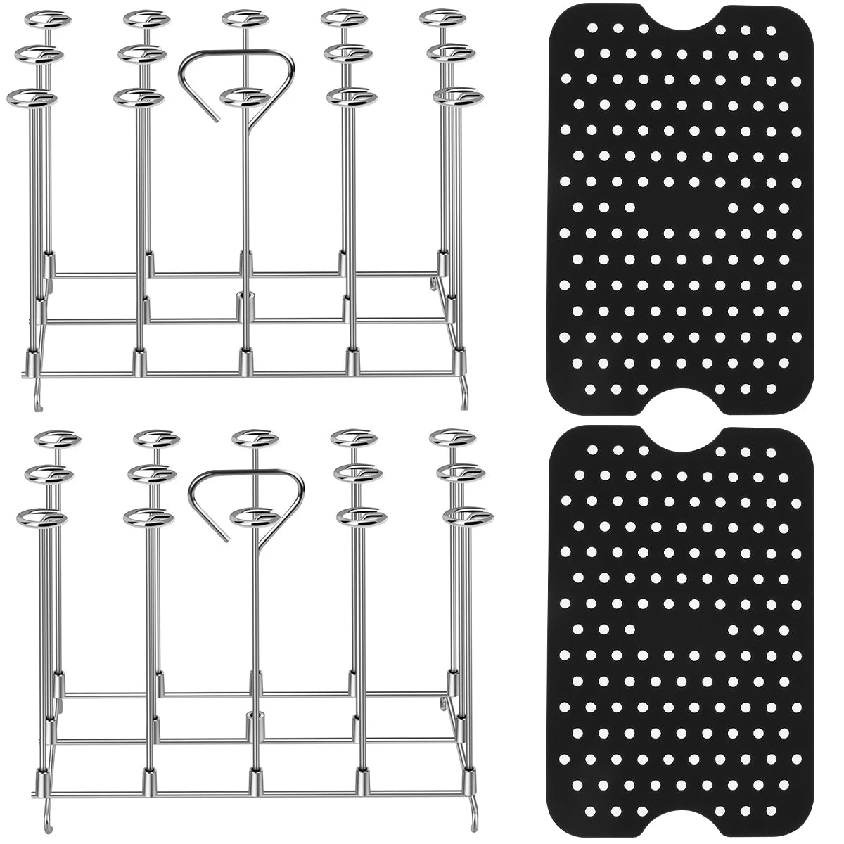 Stainless Steel Vertical Skewer BBQ Heavy Duty Stand Up Barbecue Skewers Roasting Drip Pan Chicken Roaster Rack Outdoor Garden