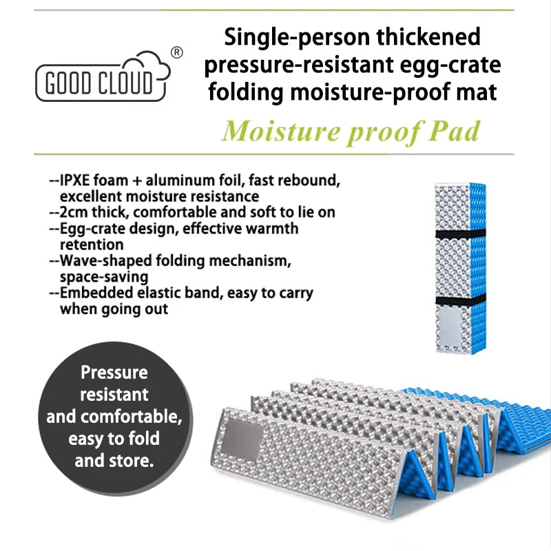 Portable Foldable Egg Crate Foam Pad Thickened Aluminum Foil Sleep Mat Moisture Proof Insulation Mat for Travel Picnic Camping
