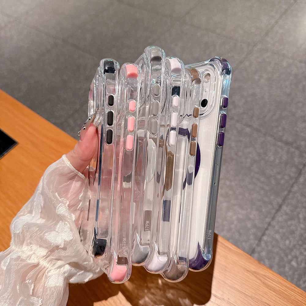 Trendy INS Clear Magnetic Charging PC Case For IPhone 17 Air 16 15 14 Plus 13 12 Pro Max Four-Coner Airbag Shockproof Hard Cover