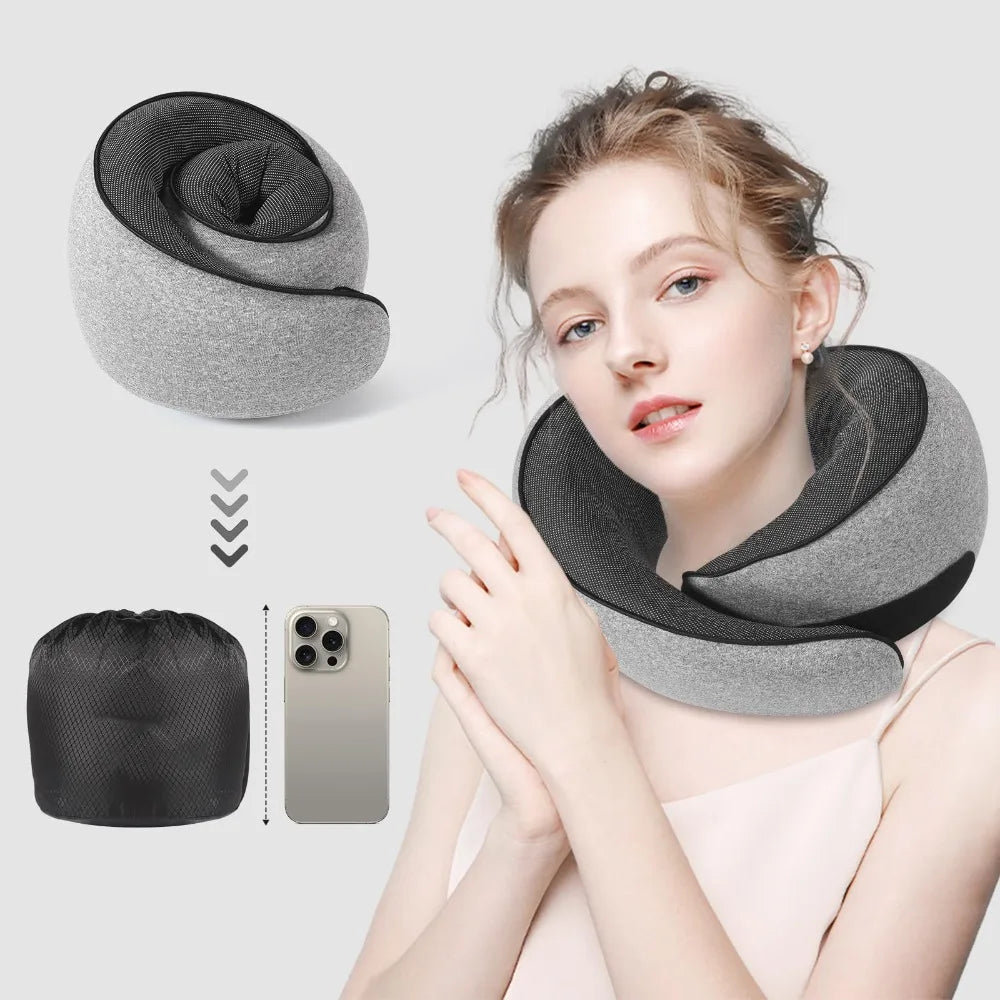 1 Pcs Pure Memory Foam Neck Pillow For Airplanes Comfortable Breathable Cover 360° Support Stowable Pillows For Sleeping Car