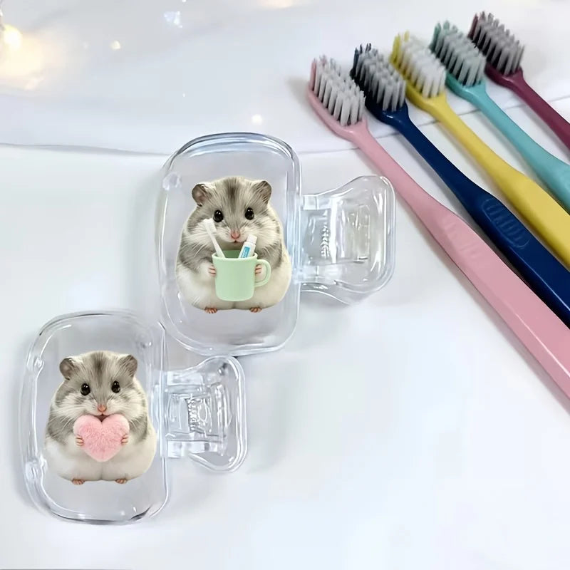 2pcs Cute Hamster Toothbrush Head Covers Portable Storage Box Toothbrush Protector Rack Daily Use And Outdoor Trips Party Gifts