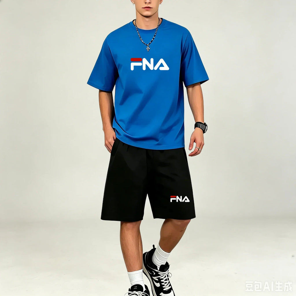 Men T‑Shirts Sets Daily‑Style 2‑Piece T‑Shirts Sets Printed Tops With Drawstring Shorts Quick‑Dry Breathable Casual‑Sport Outfit