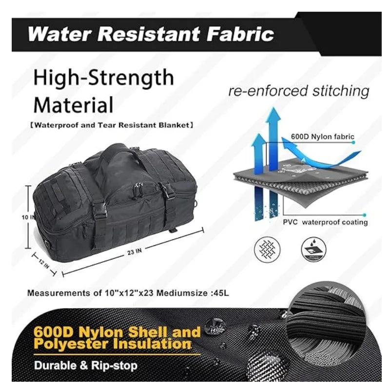 45L Tactical 3 in 1 Camping/Gym/Duffel Shoulder Bag with MOLLE System, Waterproof Fitness & Travel Luggage for Men