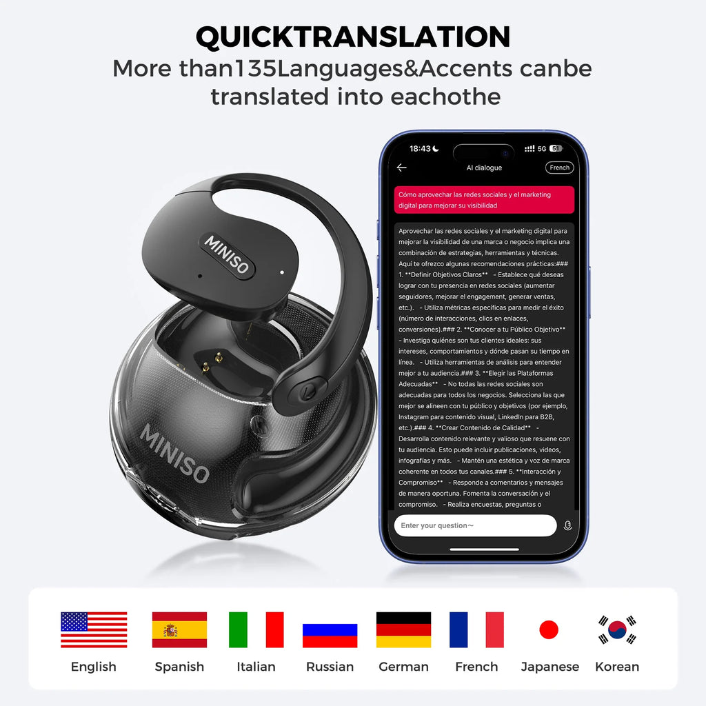 Translator MINISO X15Pro 5.4 Bluetooth Headset Translation Earphones Wireless Headphones Office Travel,ASMR Headset APP