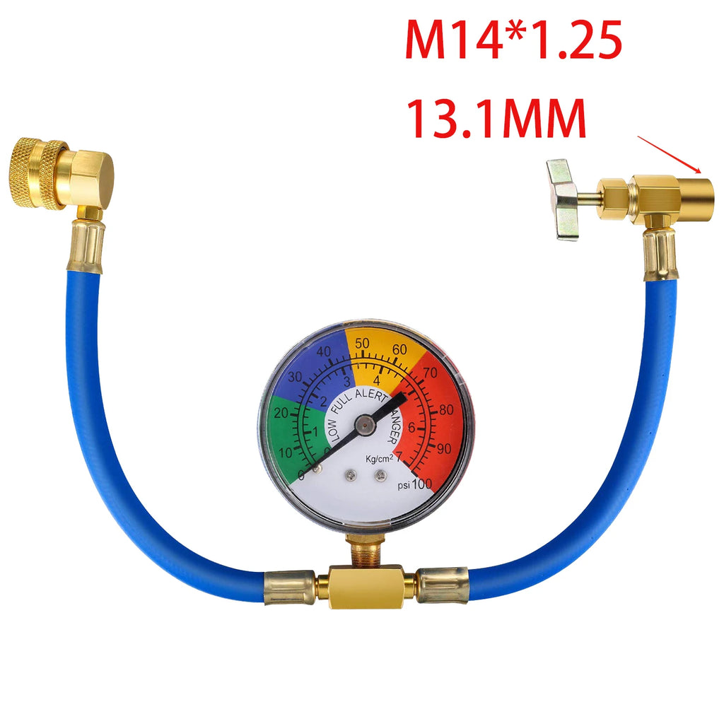 R134A Refrigerant Charge Hose Kit, 1/2’’ Self-Sealing Valve Can and Recharge Hose with Pressure Gauge for Car Air Conditioning