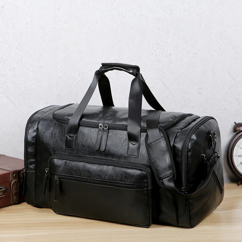 Large Men's Travel Tote Soft Leather Business Trip Holiday Handbag PU Shoulder Black Brown Bag Man Carry ON Luggage Pack Bags