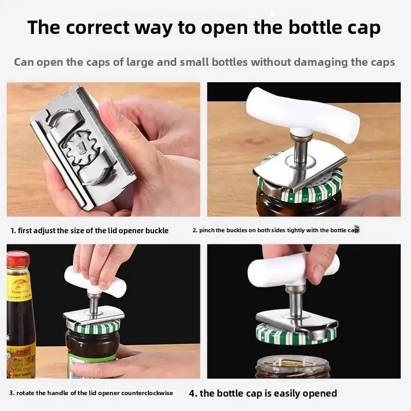 Adjustable Multi-Function Bottle Cap Opener Stainless Steel Lids Off Jar Opener Screw Can Opener For Kitchen Tools