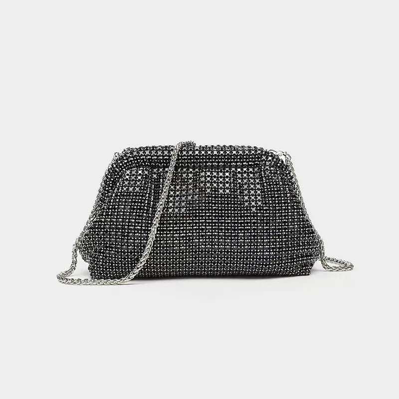 Luxury Shiny Rhinestones Handmade Evening Clutch Bags New Cloud Folds Purses and Handbags Wedding Party Chains Crossbody Bags