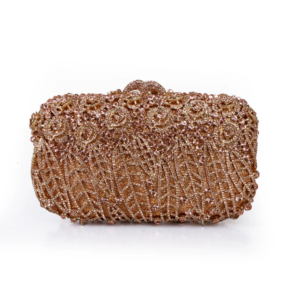 Full Stones Flower Party Box Clutch Purple/green Crystal Evening Bag Wedding Bridal Minaudiere Handbags Chain Women Bag