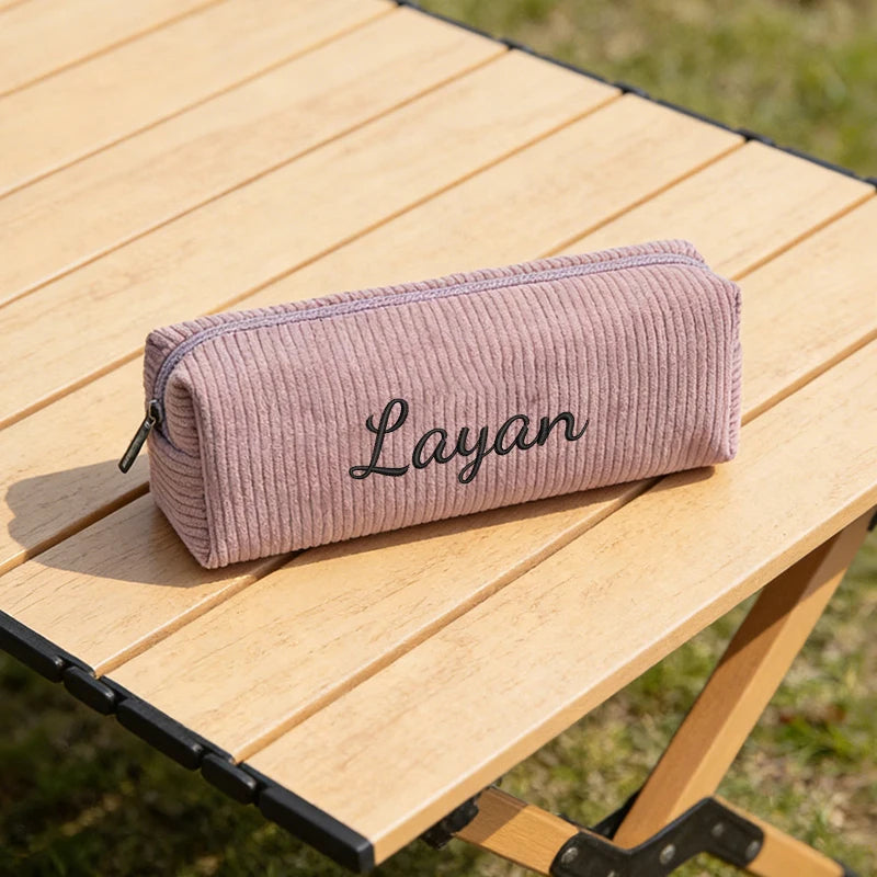 Customised Embroidery/Standard Style 2 Options,High-quality corduroy pencil case, clutch bag, small and lightweight,!