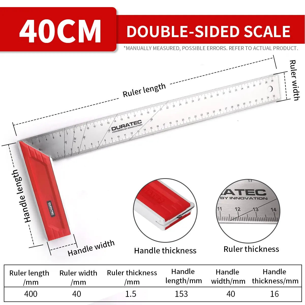 1pc 20-40mm Aluminum Alloy Square Ruler Right Angle 90 Metric Gauges Turning Ruler Woodworking Ruler L-shaped Measuring Tool
