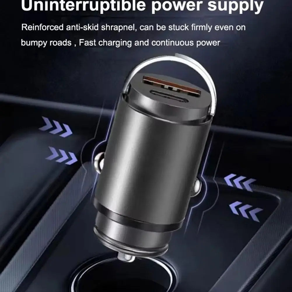 30W Car Cigarette Lighter Charger USB Type C Car Charger PD3.0 Mini Metal Dual USB Fast Charging Adapter