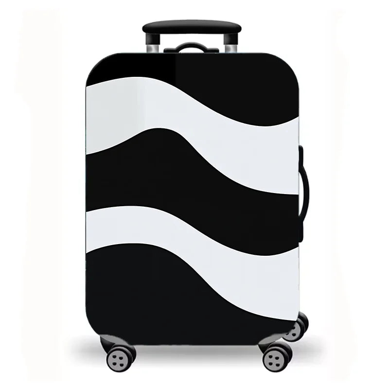 Luggage cover, abstract fluid corrugated lines, black red gold printed elastic protective cover, modern suitcase dust cover