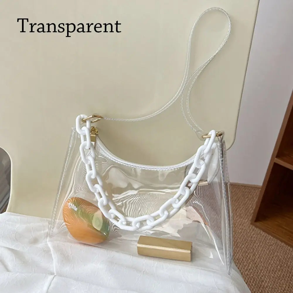 Fashion Ladies Jelly Bags PVC Clear Bag Underarm Bags Casual Women Summer Handbags Purse Cell Phone Shoulder Bag