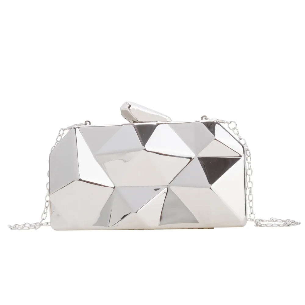 Fashion Geometric Women's Handbag Gold Box Shiny Acrylic Evening Bag Mini Female Purse for Party