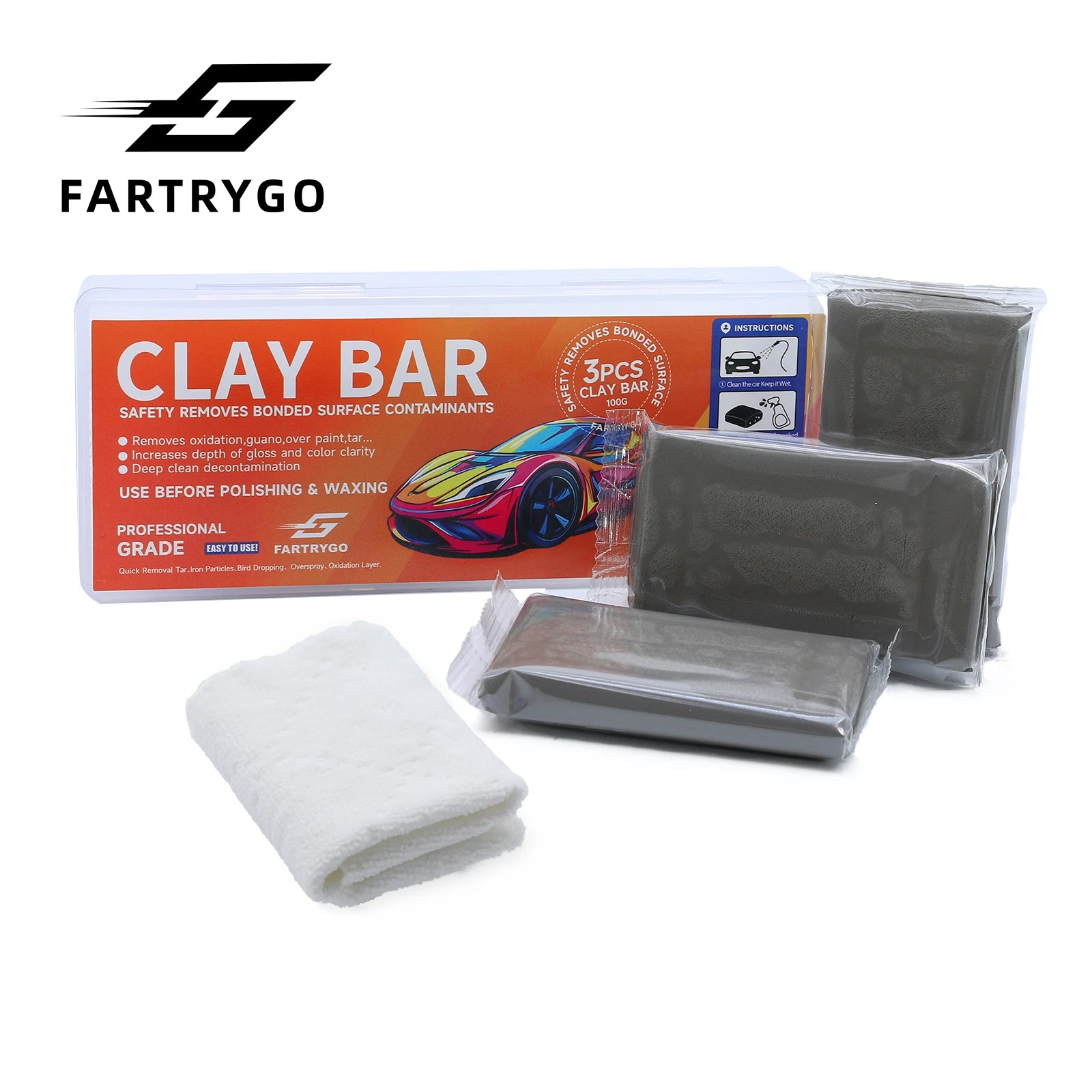 Fartrygo Magic Clay Bar Kit A+++ 100g*3 Pack  Heavy Medium Fine Detailing Clay Bar for Car Care Products