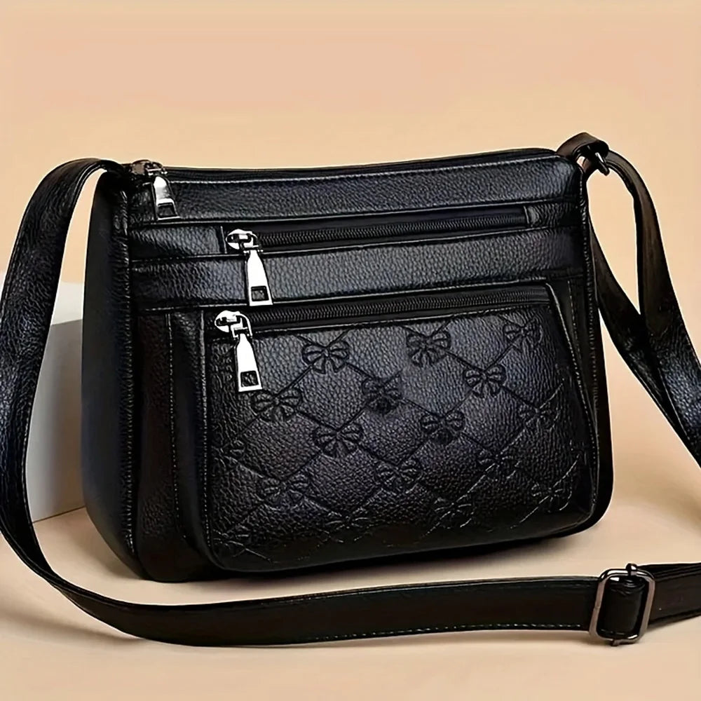Women Crossbody Fashion Pu Leather Large Capacity Multi-Pocket Mom Bag Black Embossed Outing Party Shoulder Bag