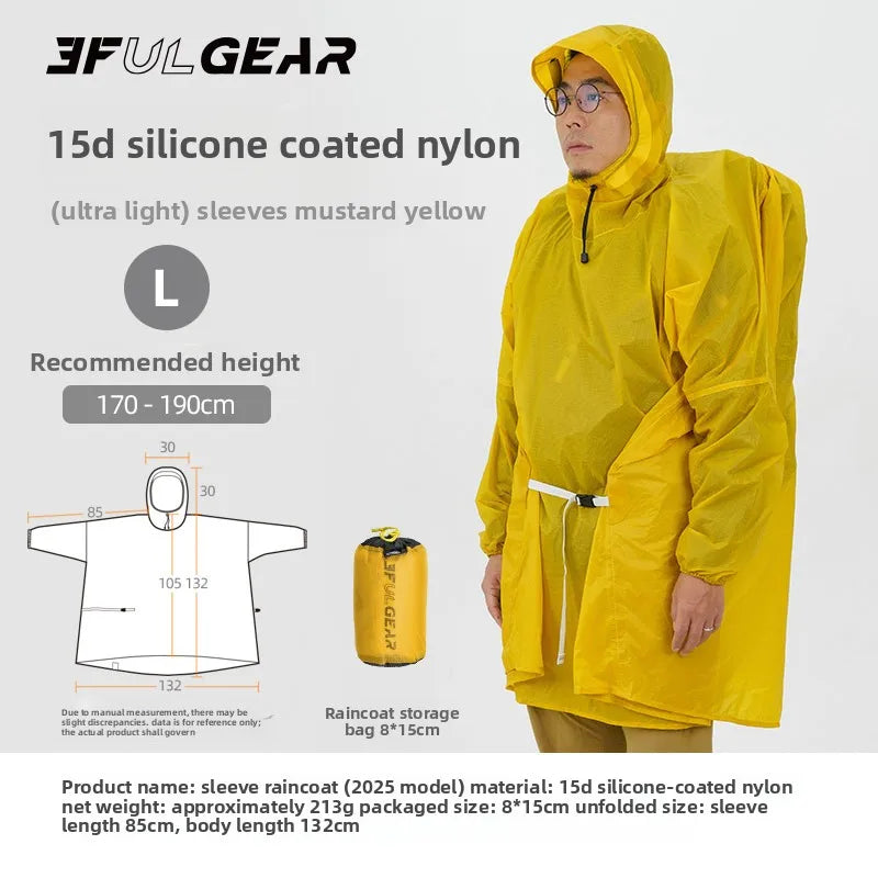 3F UL GEAR Sleeve Raincoat Outdoor Ultralight 15D/20D/220T Nylon Rain Jacket Waterproof Cycling Hiking Jackets Poncho Raincoat