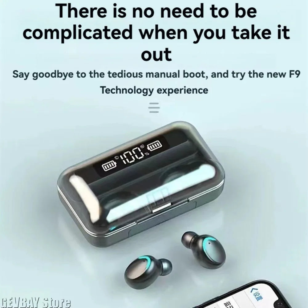 New Bluetooth Headphones 9D Stereo High Bass Sport Earphones Handfree Touch Control Tws Wireless Earbuds Waterproof Headset