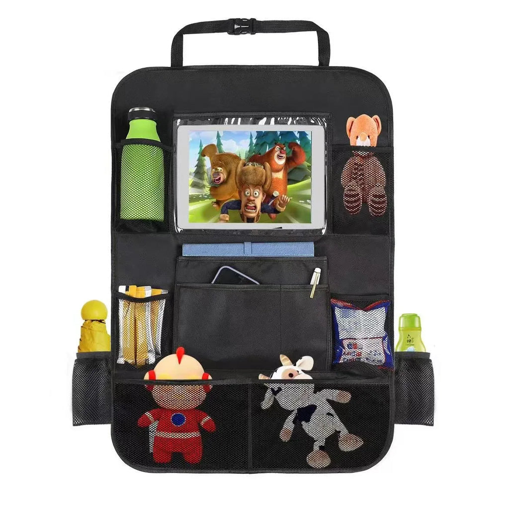 Car Rear Seat Organizer Storage Bag with Touch Screen Tablet Stand, Anti Kick Pad, Rear Seat Protector, Storage Bag