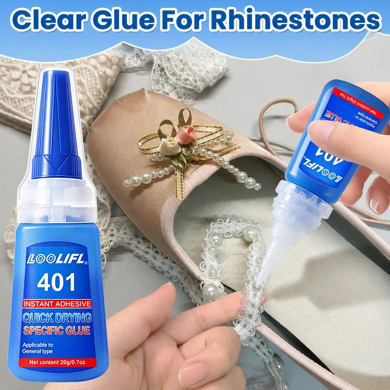LOOLIFL 401 Clear Instant Super Glue Precise Tip Quick Dry Adhesive DIY Rhinestone Shoe Jewelry Fabric Handcraft Mending