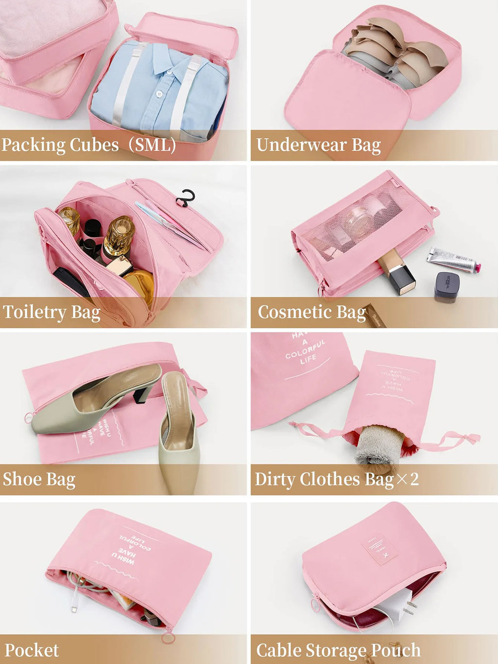 11-Piece Portable Travel Storage Bag Set - Easily Organize Your Clothes, Shoes, and Underwear - Perfect for Daily Travel, Business Trips, Home Storage, Suitable for Luggage and Suitcases, Travel Storage Bags with Slogan Patte